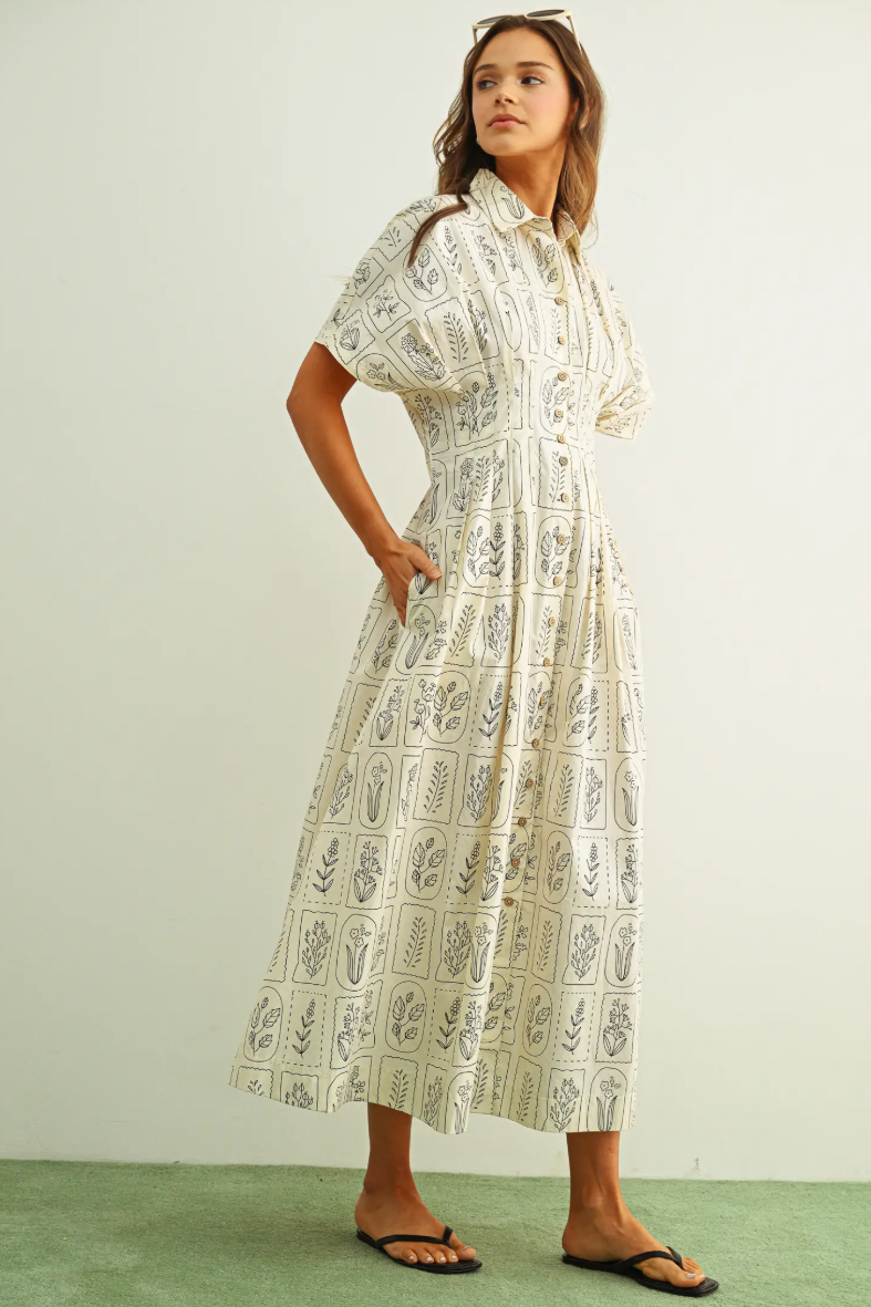 •MABEL• floral pleated cotton midi dress