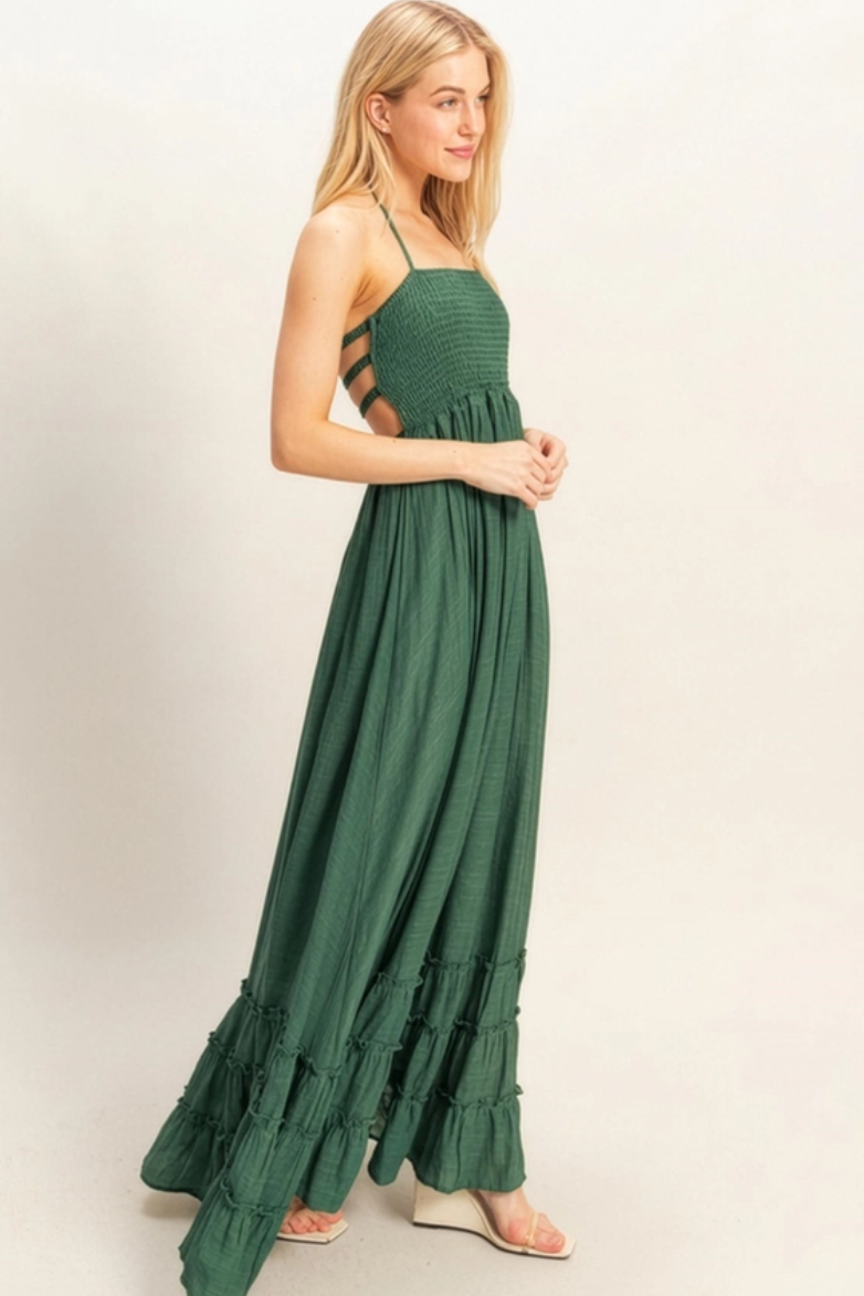 •NICOLE• smocked halter maxi dress