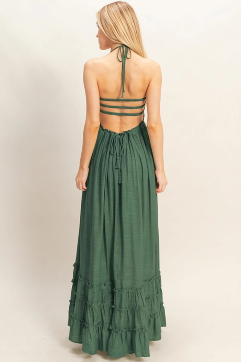 •NICOLE• smocked halter maxi dress