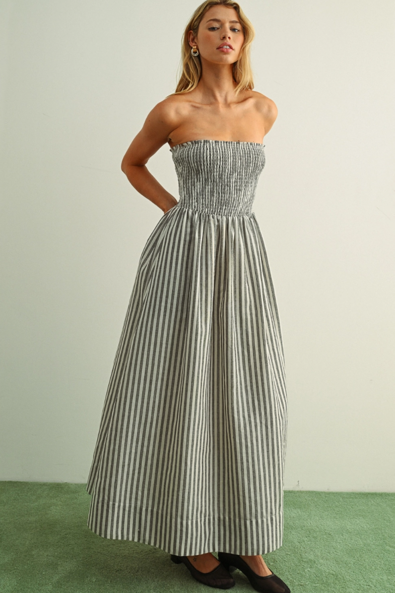•EMMYLOU• striped smocked midaxi dress
