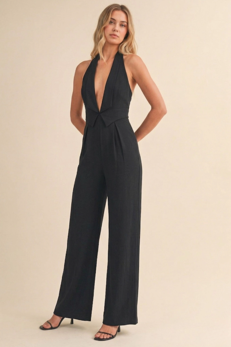 •ANGELINA• tailored deep V neck jumpsuit