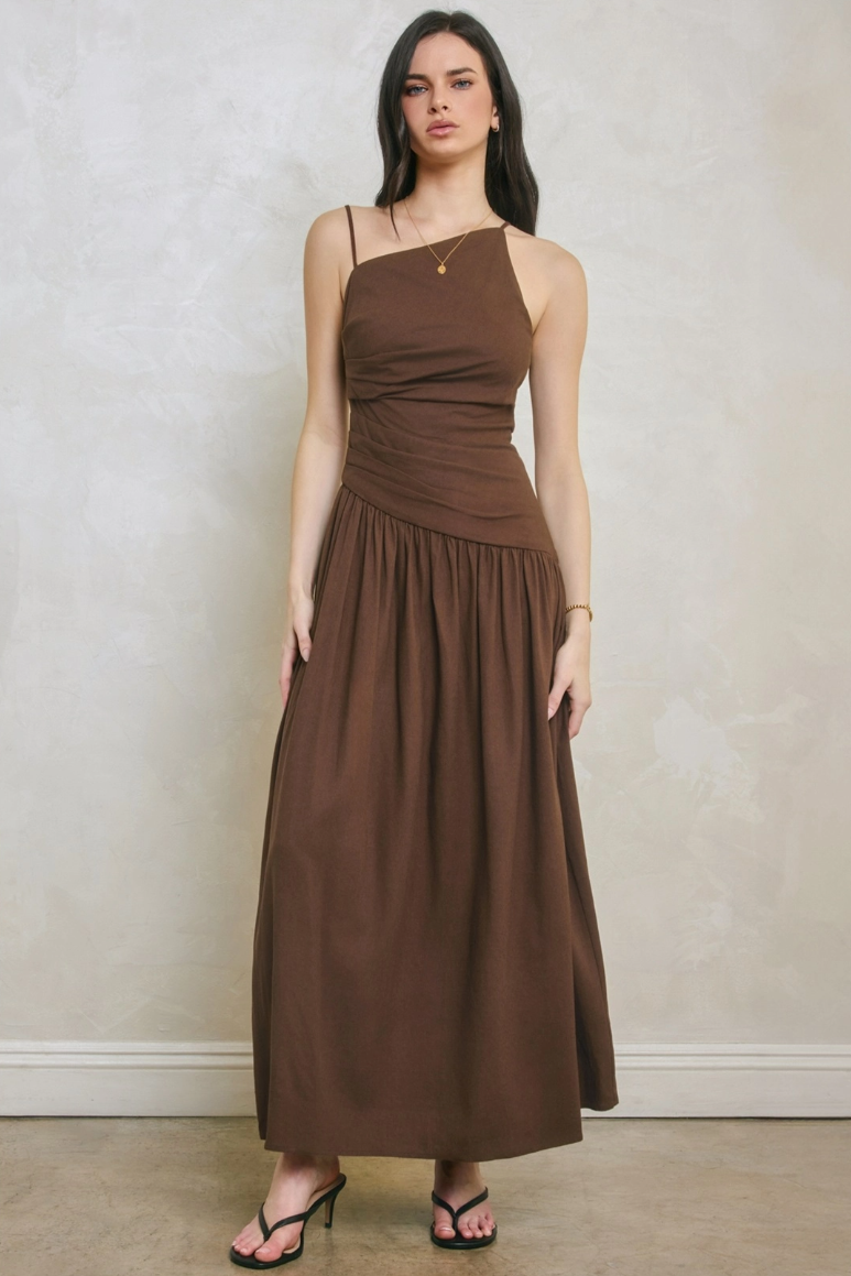 •AMAYA• linen blend ruched maxi dress