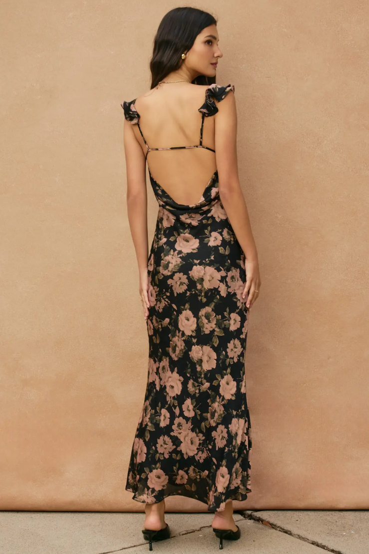 •BLANCA• satin flutter shoulder midaxi dress