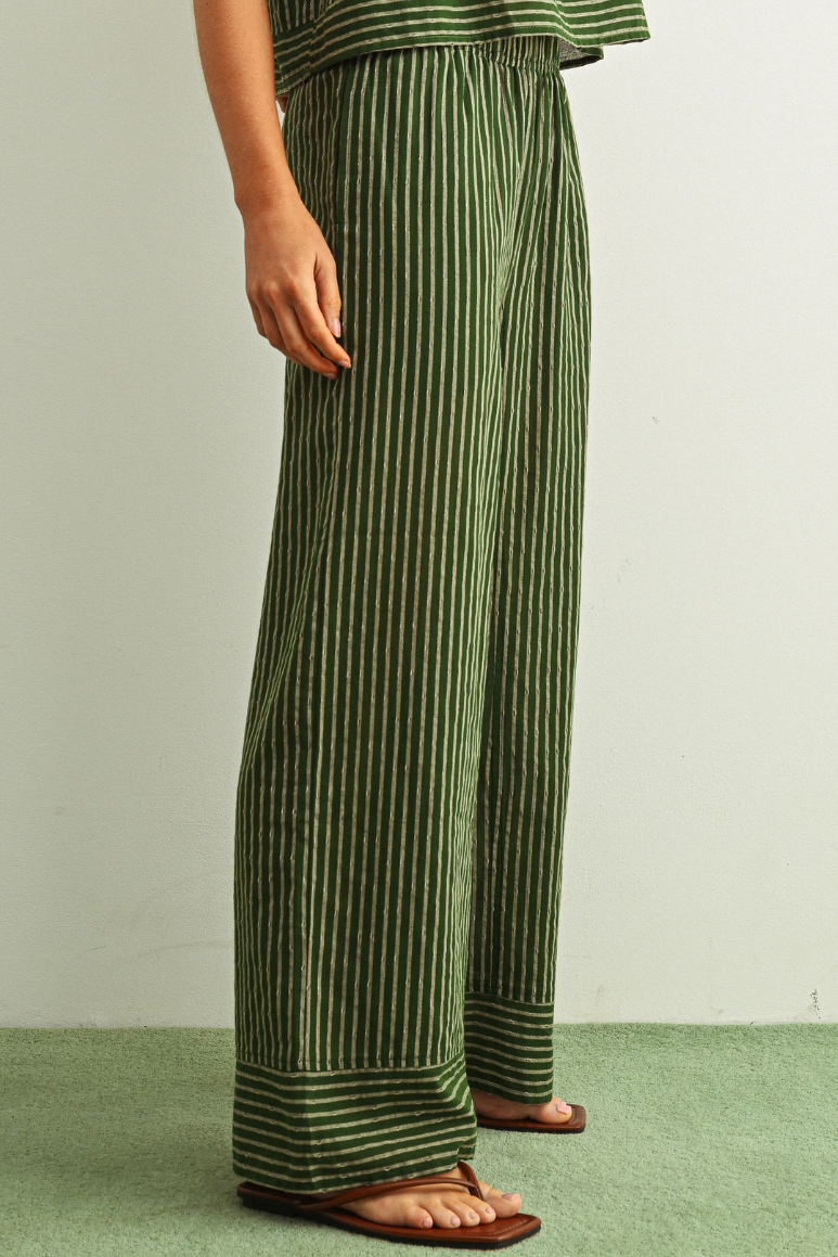 •NOVIA - GREEN BEAN• striped cotton wide leg pants