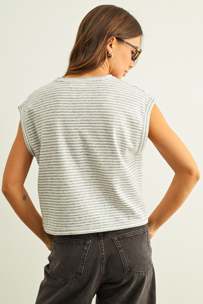•ALANI - GREY STRIPE• striped cotton slub knit top