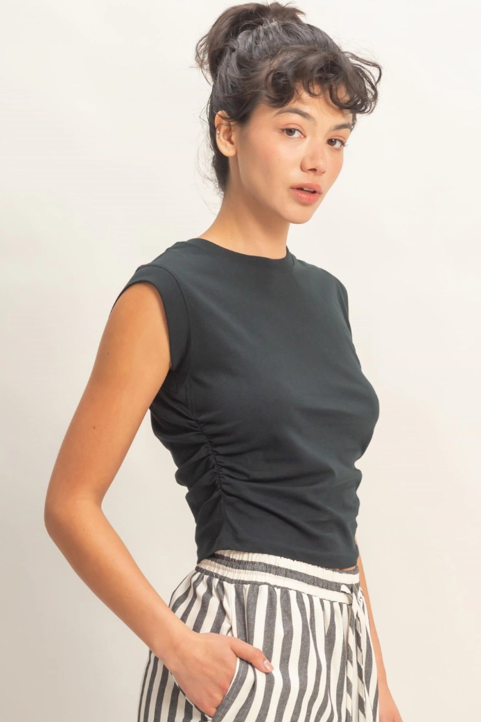 •RHEA• ruched sides cotton top