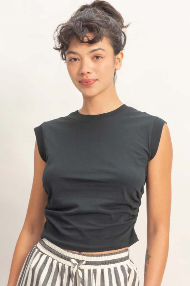 •RHEA• ruched sides cotton top