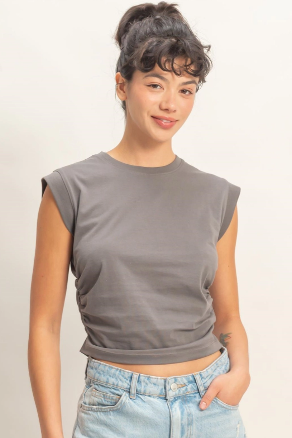 •RHEA• ruched sides cotton top