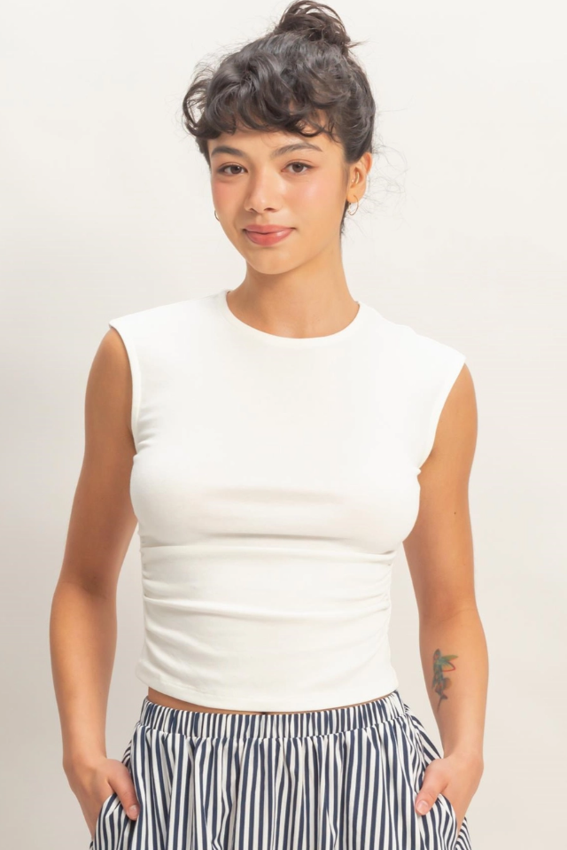 •LITA• ruched sides cotton blend top