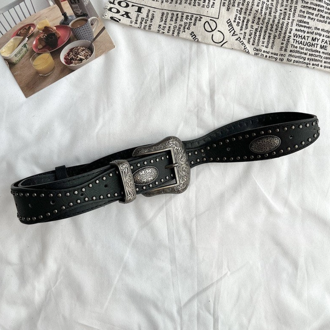 •BELT• big buckle studded leather