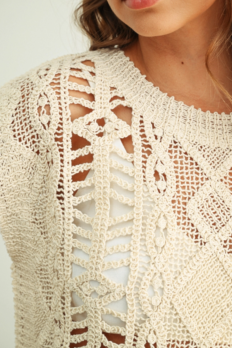 •LORNA• open crochet knit top