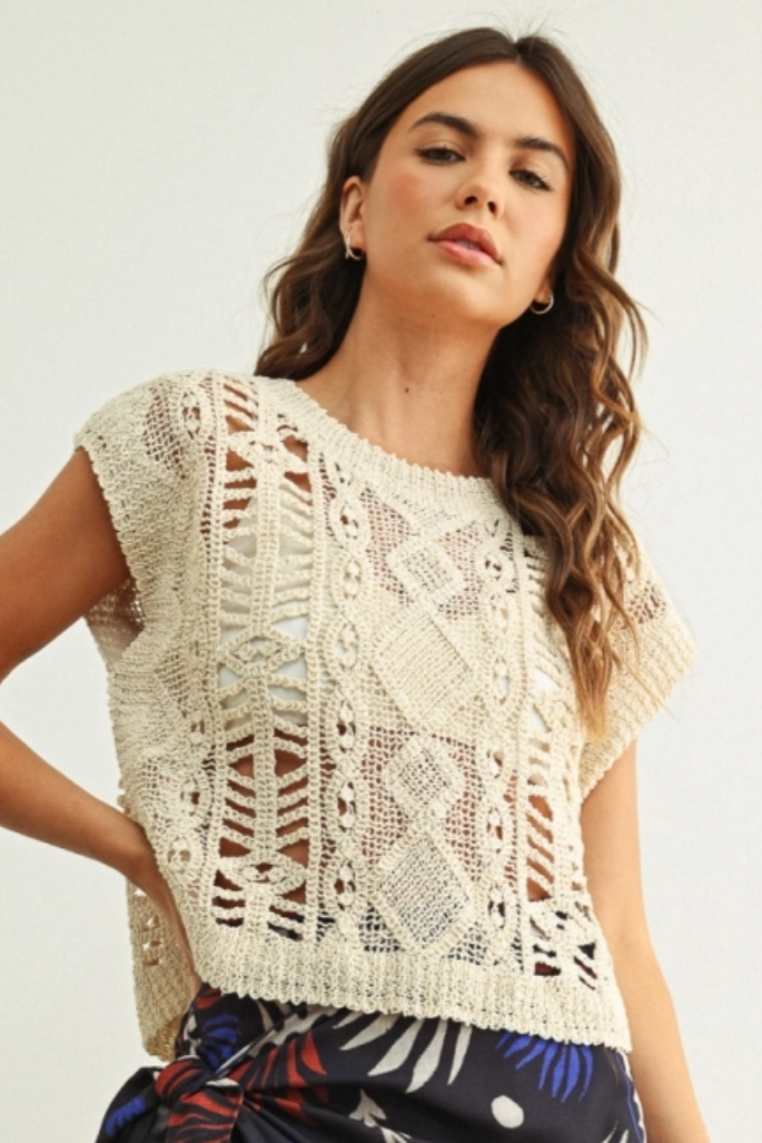 •LORNA• open crochet knit top