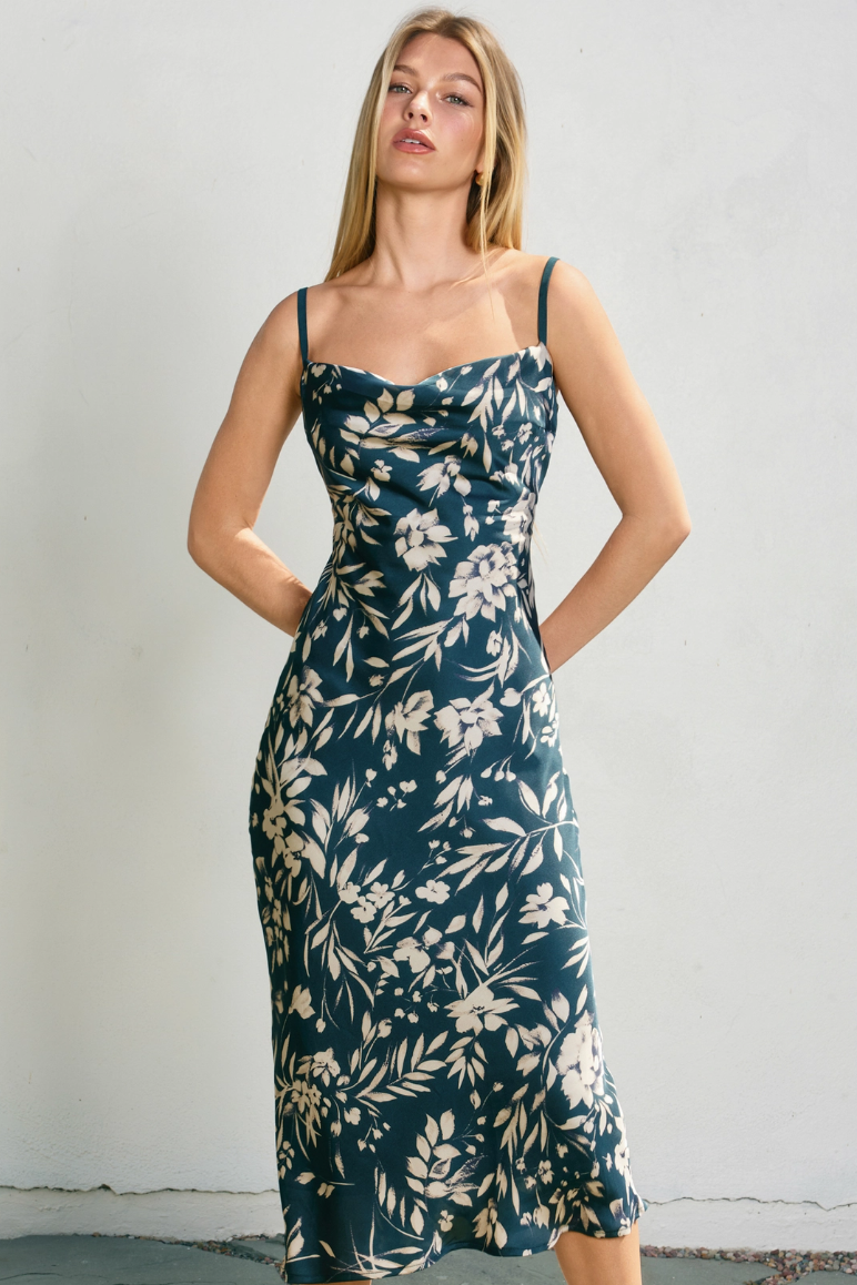 •STORMY• cowl neck satin midi dress