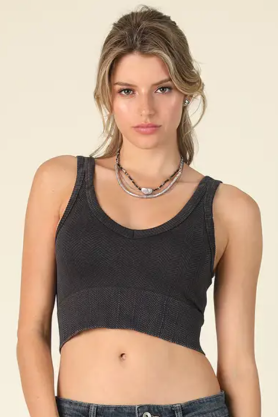 •HERRINGBONE REVERSIBLE• vintage washed cropped tank top (USA)