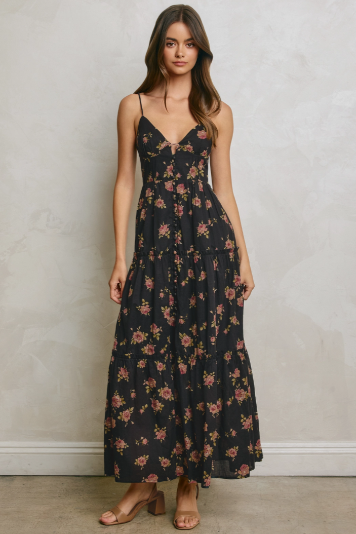 •ROSARITA• floral button front cotton maxi dress
