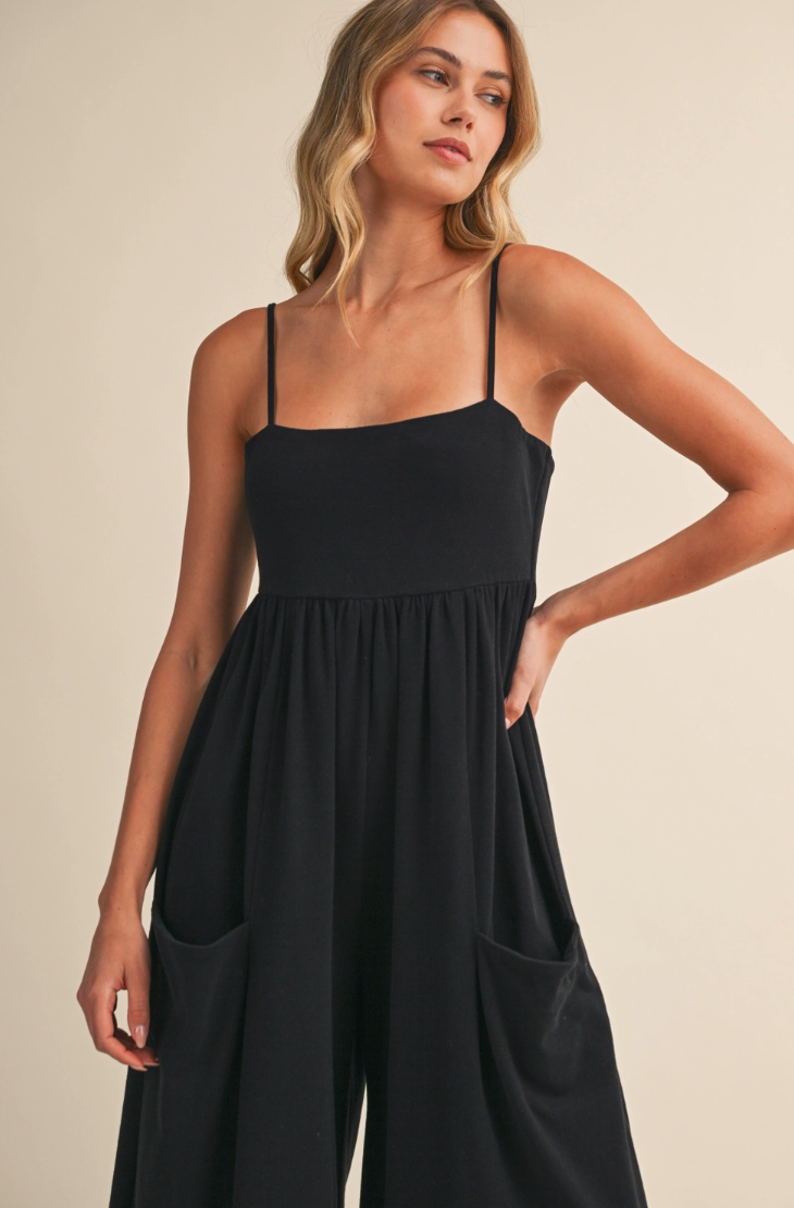 •IZLA - BLACK• cotton blend stretch knit jumpsuit