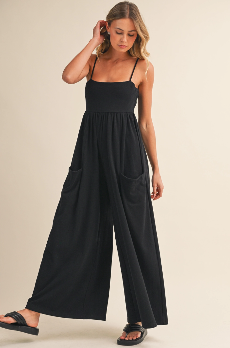 •IZLA - BLACK• cotton blend stretch knit jumpsuit