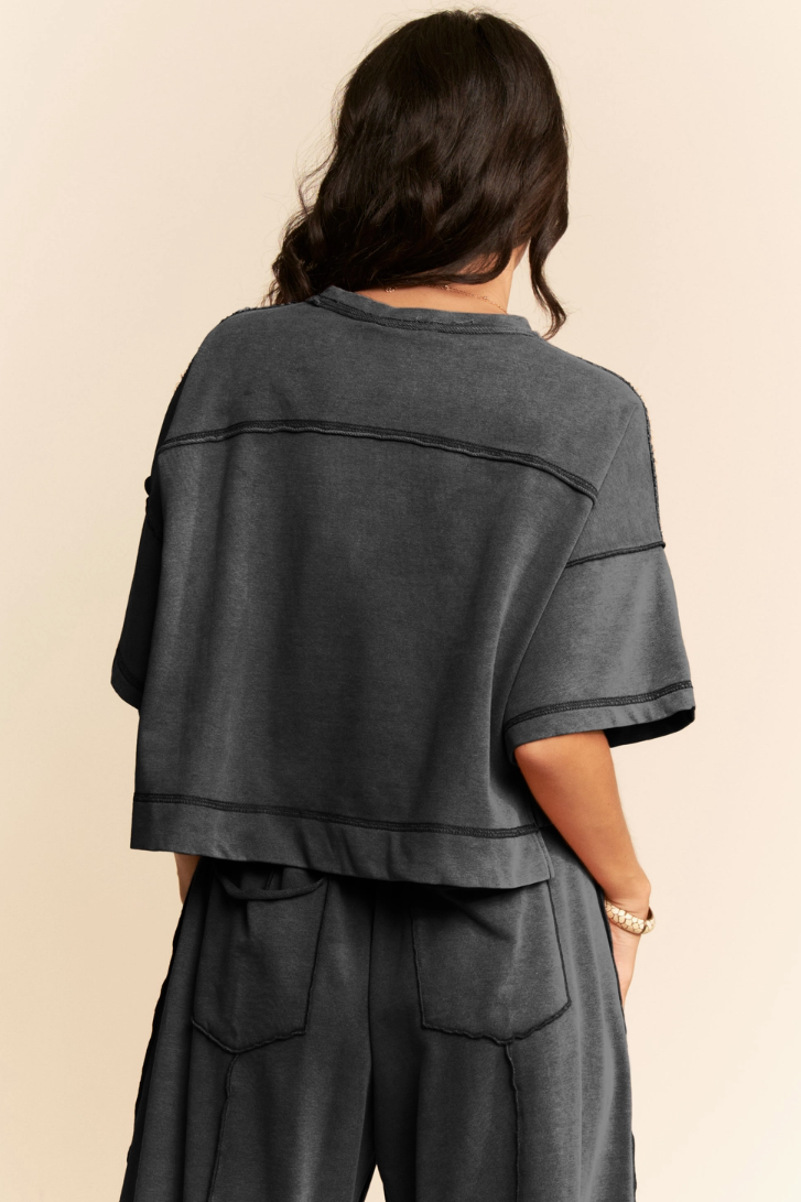 •CASEY - CHARCOAL• mineral washed cotton blend top & pants separates