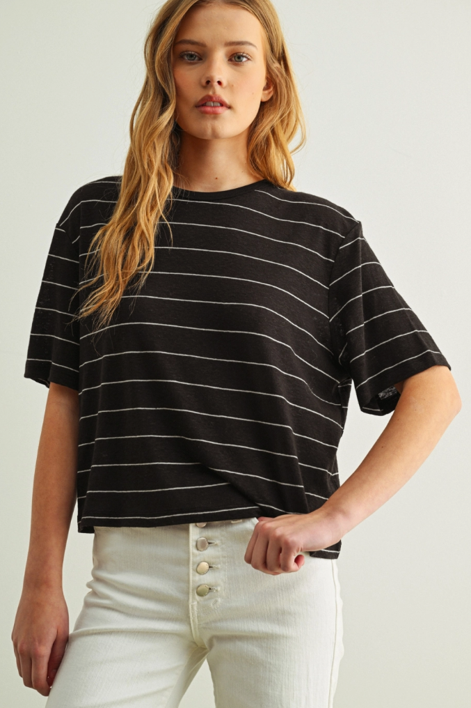 •ANDY• striped linen cotton blend top