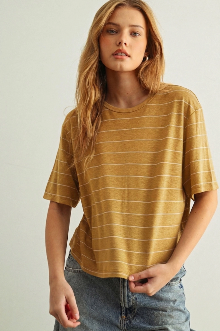 •ANDY• striped linen cotton blend top