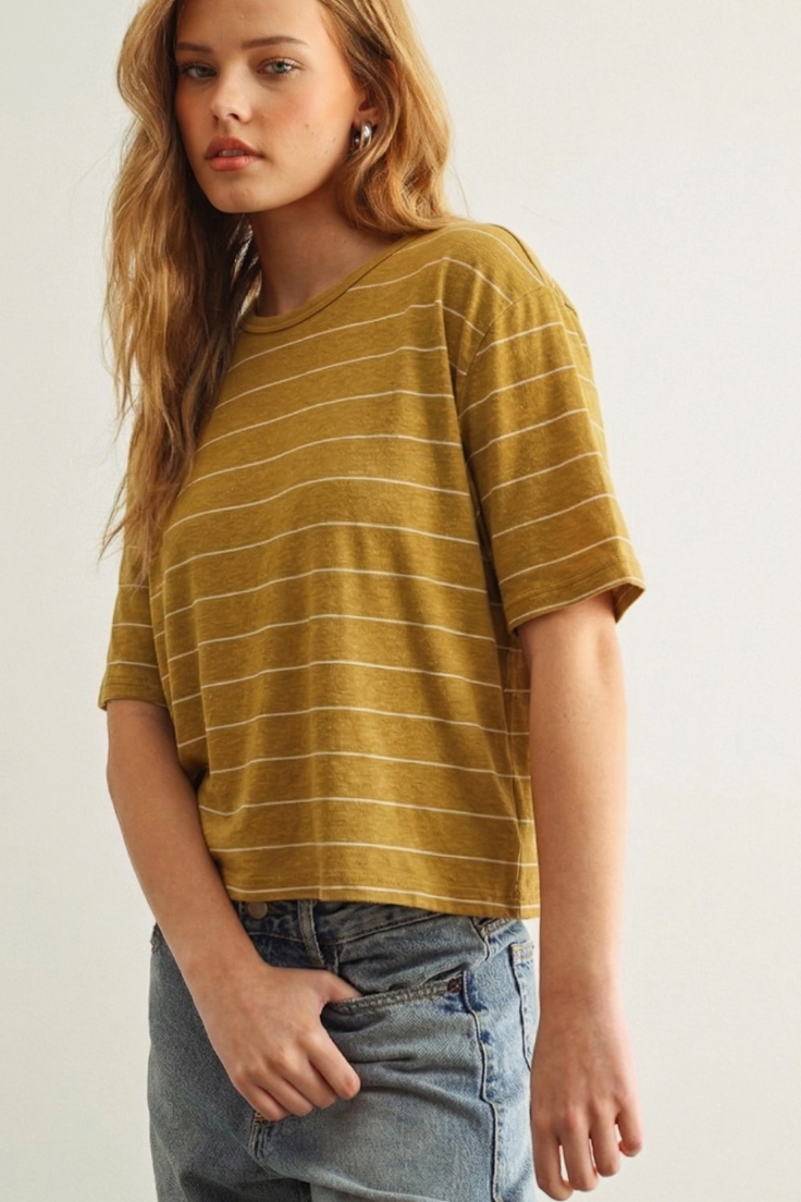 •ANDY• striped linen cotton blend top