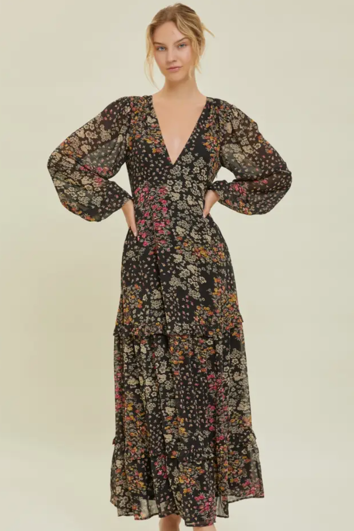 •AGATHA• semi-sheer long sleeve maxi dress