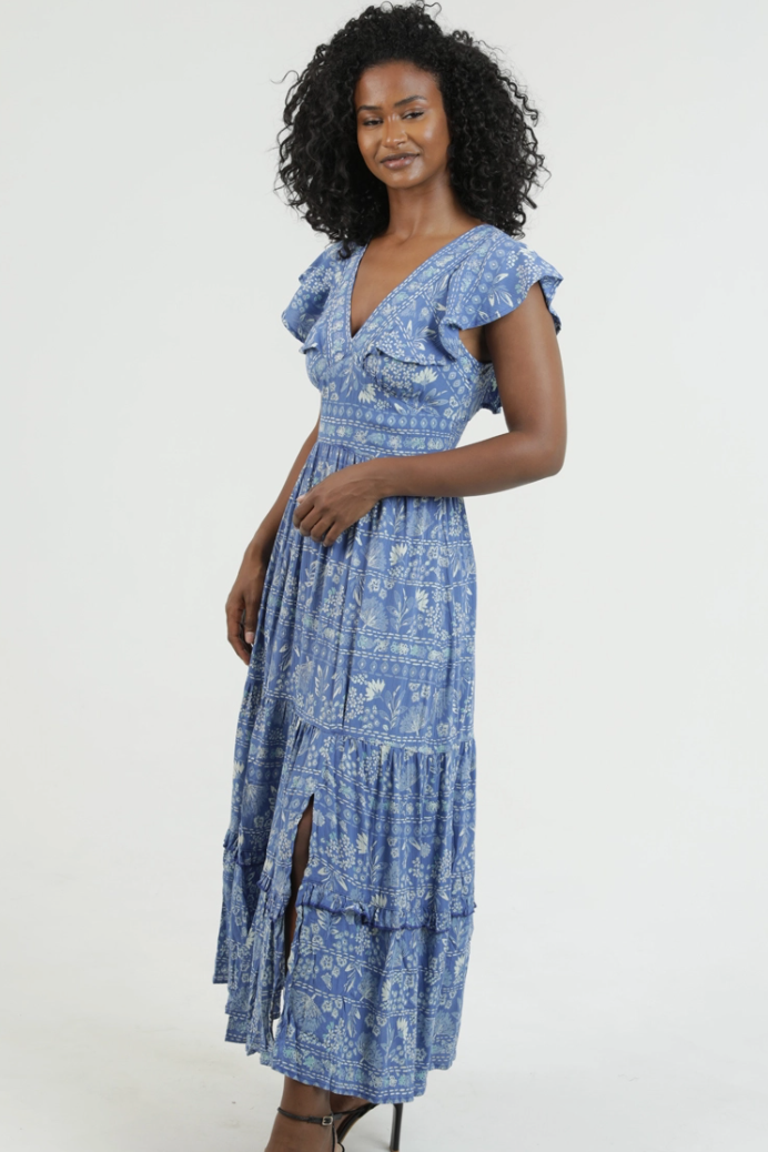 •HAZEL• ruffle sleeve tiered midaxi dress