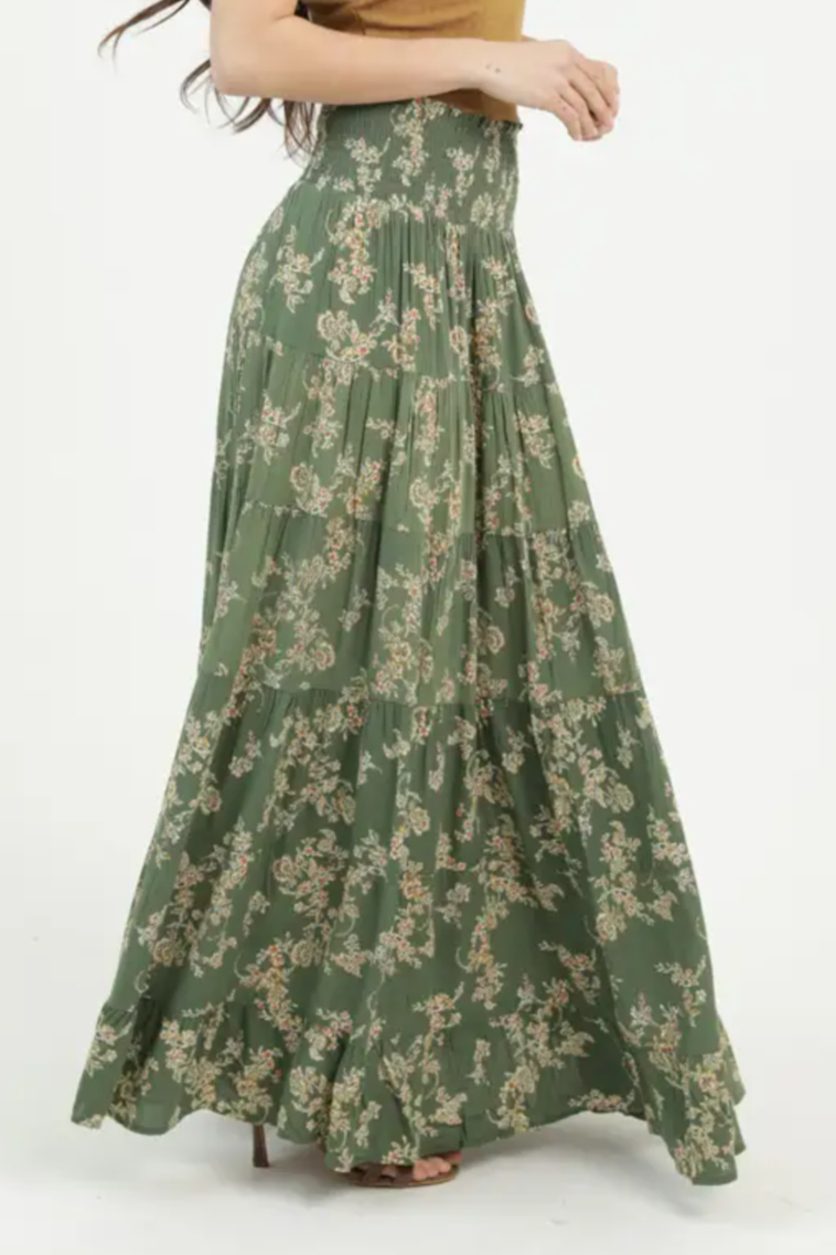 •THERESA• tiered floral maxi skirt