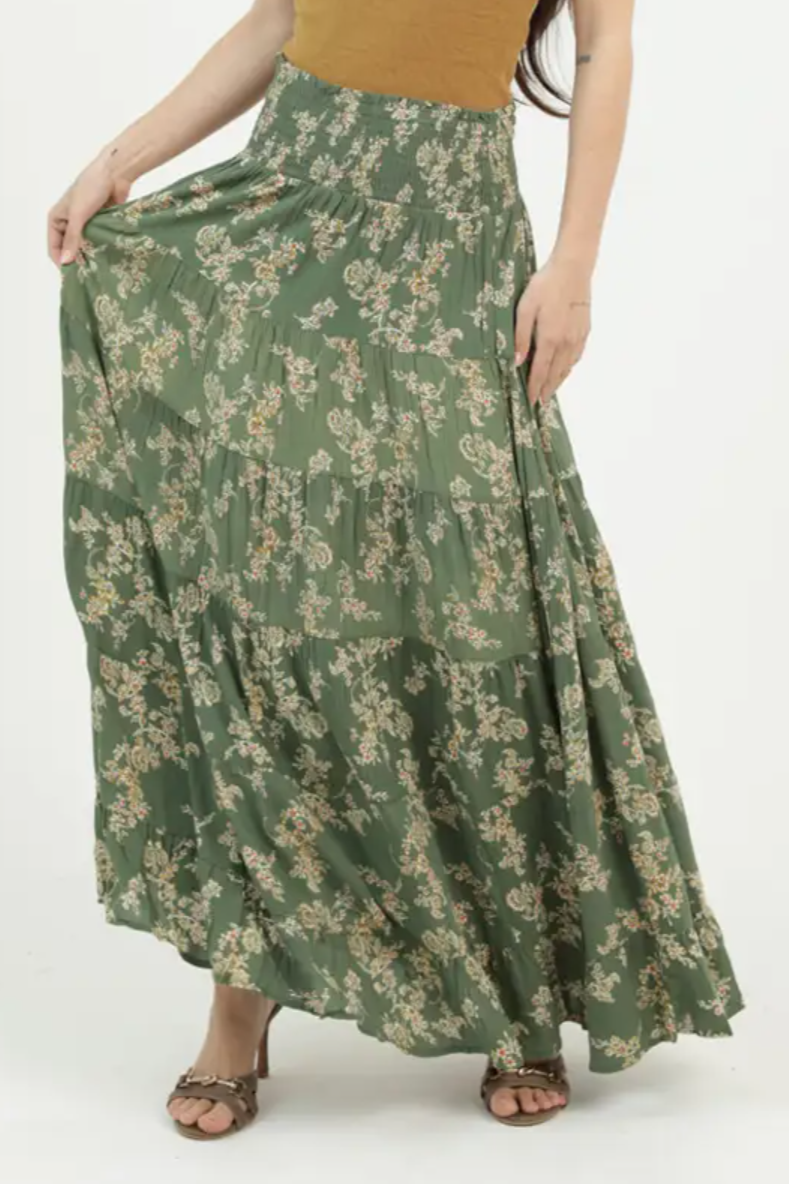 •THERESA• tiered floral maxi skirt