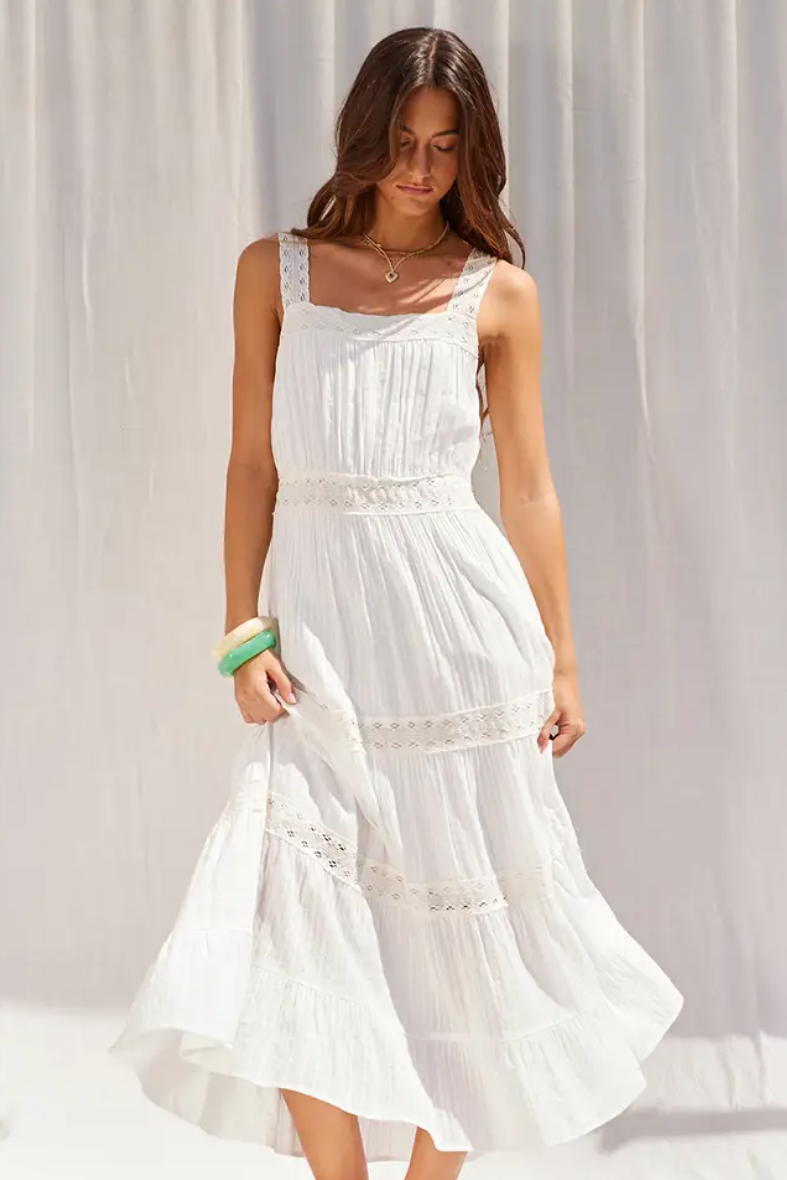 •DINA• lace tiered cotton blend midaxi dress