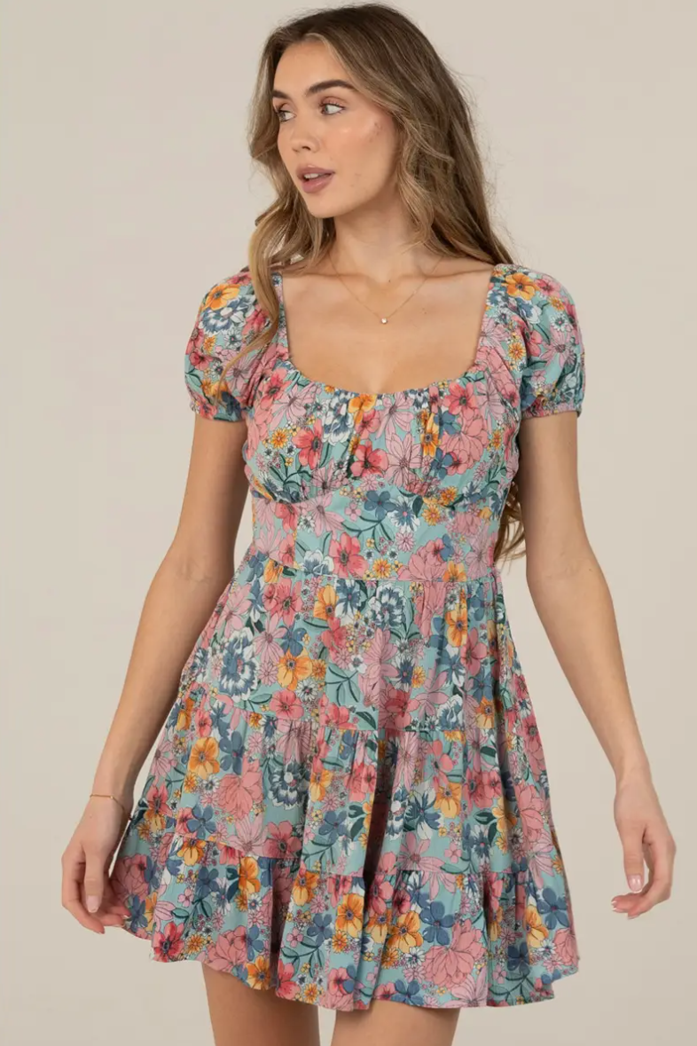 •MALORIE• floral puff sleeve mini dress