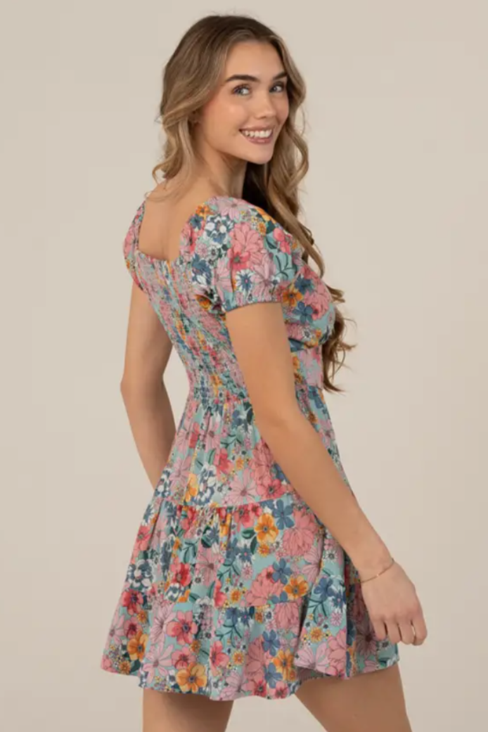 •MALORIE• floral puff sleeve mini dress