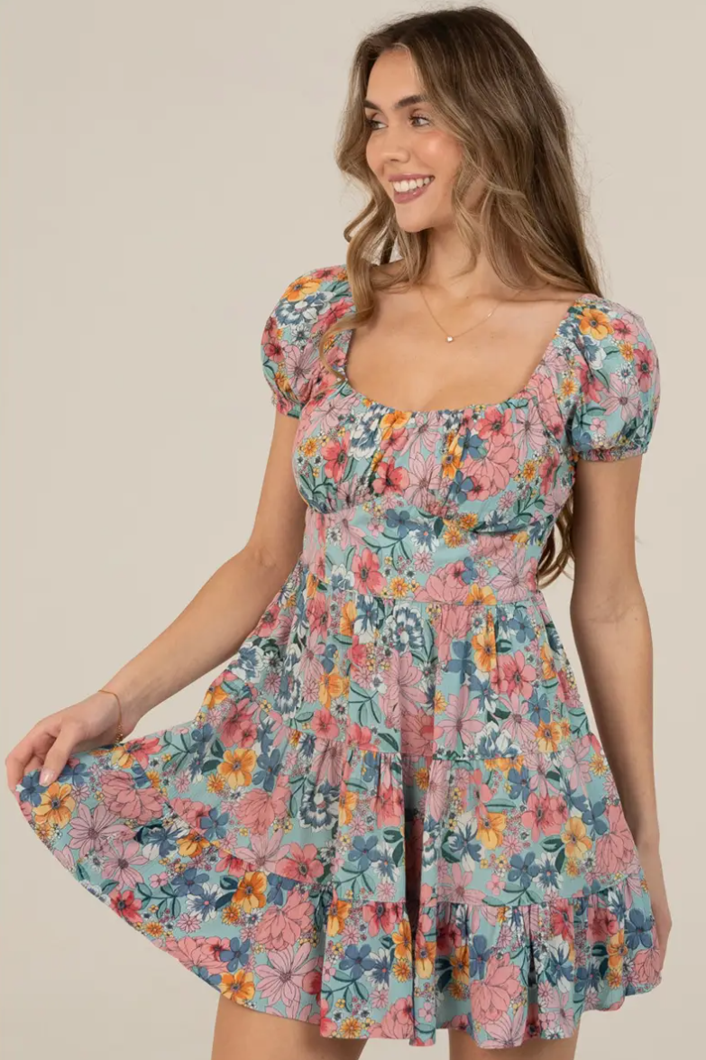 •MALORIE• floral puff sleeve mini dress