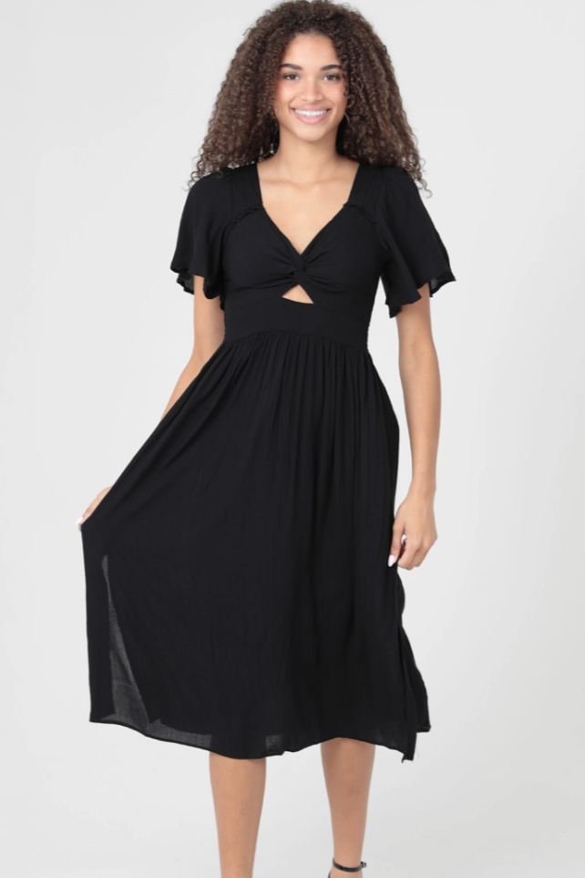 •BRANWEN• solid twist front midi dress