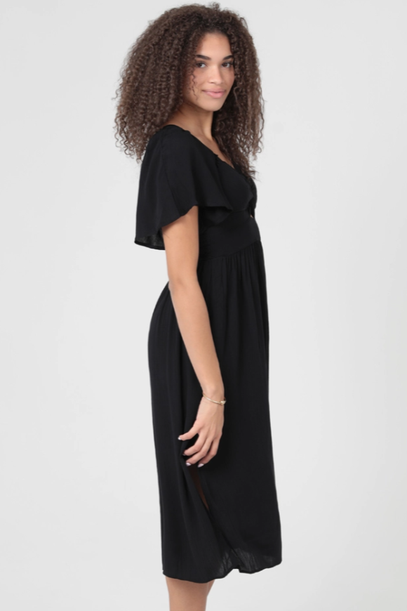 •BRANWEN• solid twist front midi dress