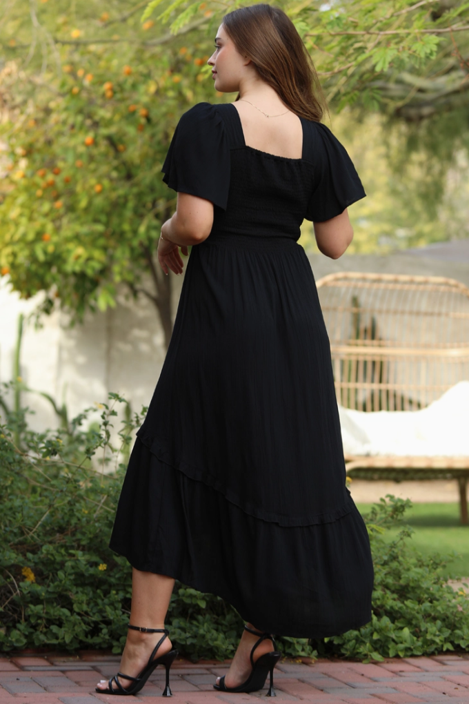 •OPHELIA• solid twist front high-low dress