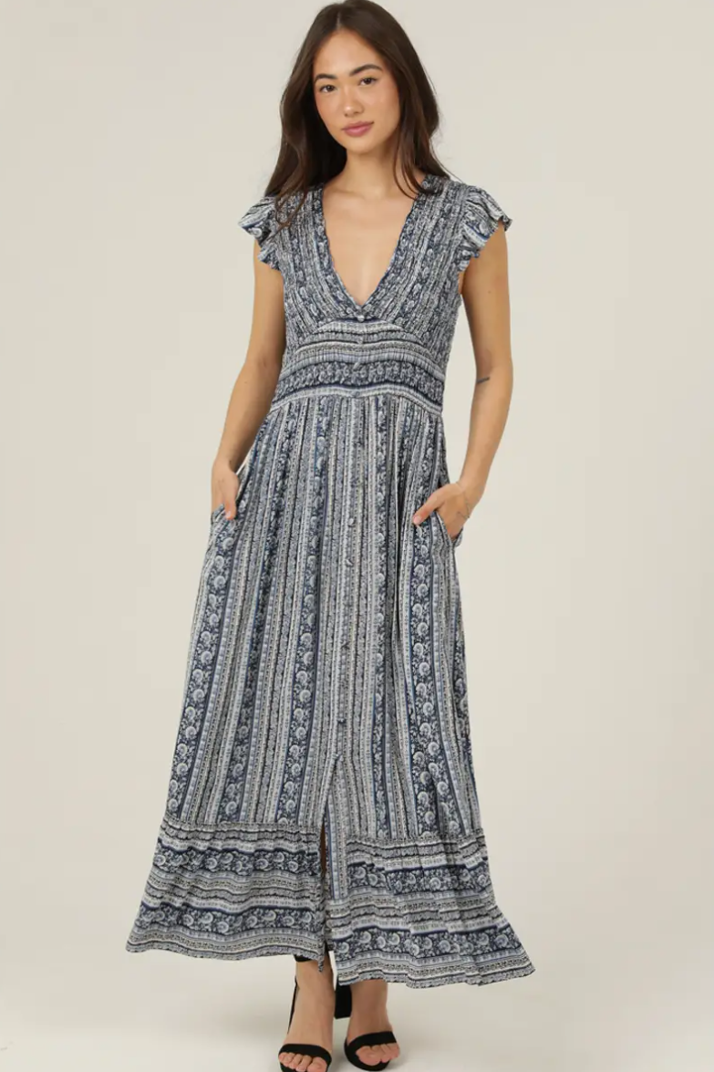 •MADISON• button front V-neck midaxi dress