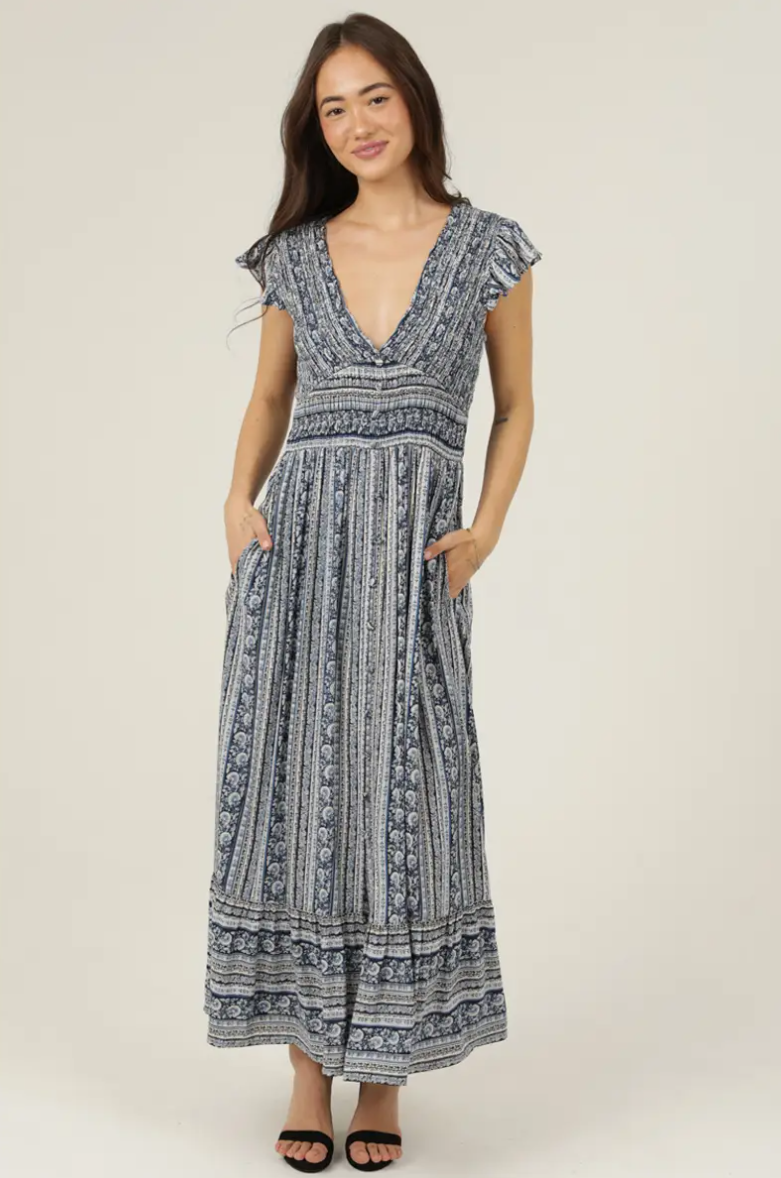 •MADISON• button front V-neck midaxi dress