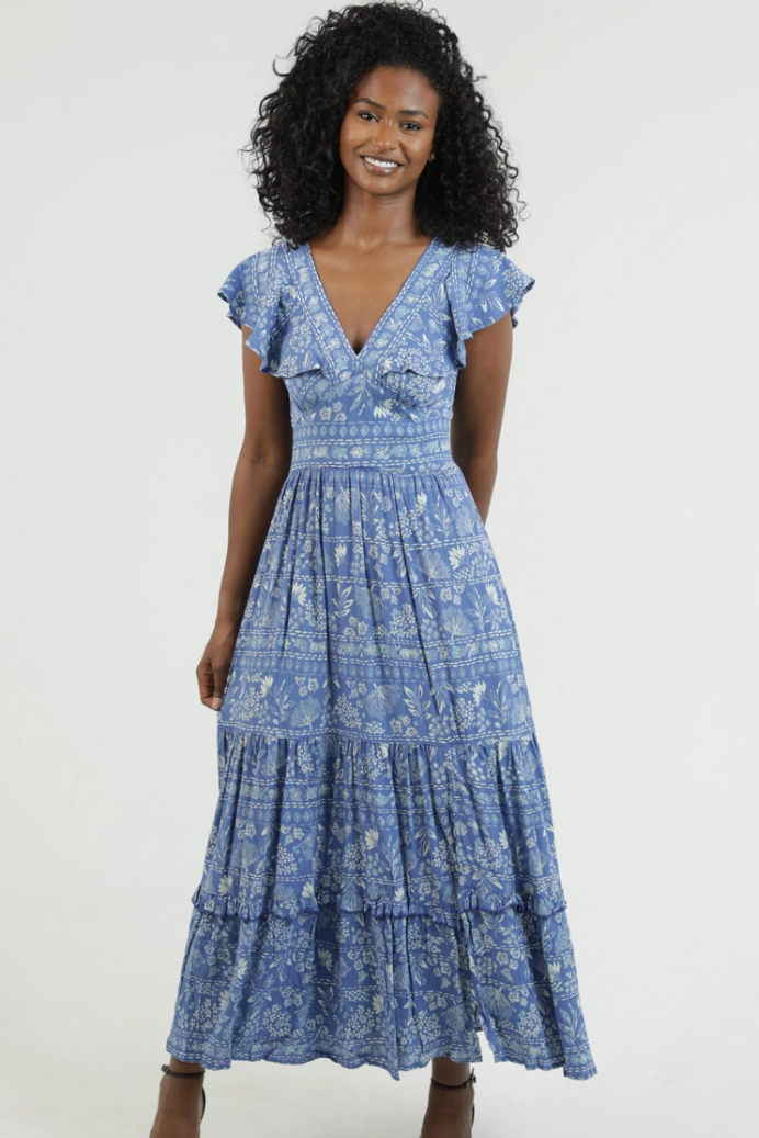 •HAZEL• ruffle sleeve tiered midaxi dress