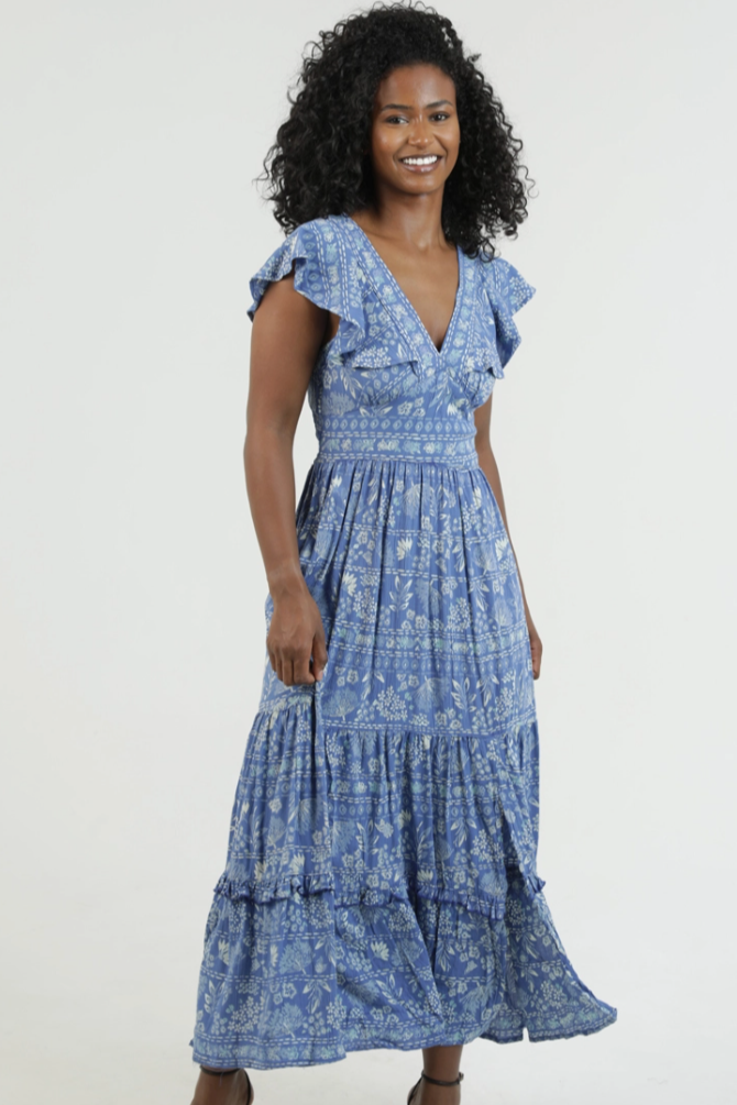 •HAZEL• ruffle sleeve tiered midaxi dress