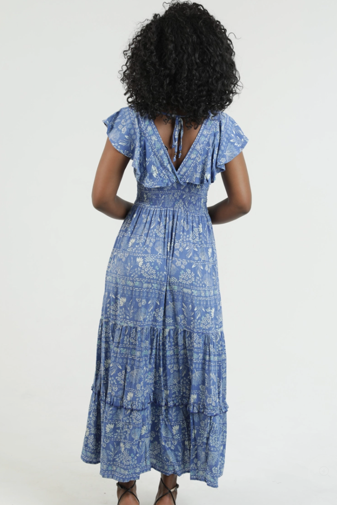 •HAZEL• ruffle sleeve tiered midaxi dress