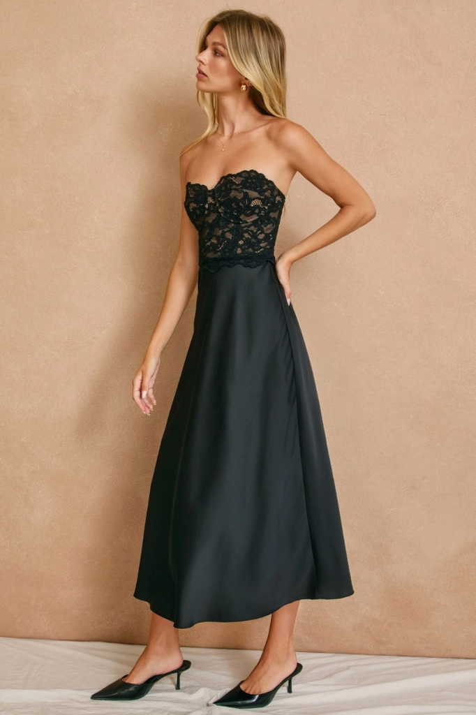 •DARCY• convertible satin & lace midi dress