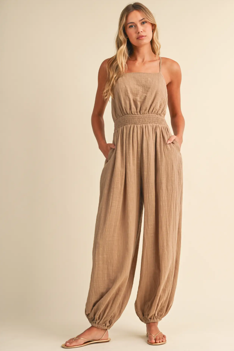 •ACACIA• linen blend open tie back jumpsuit