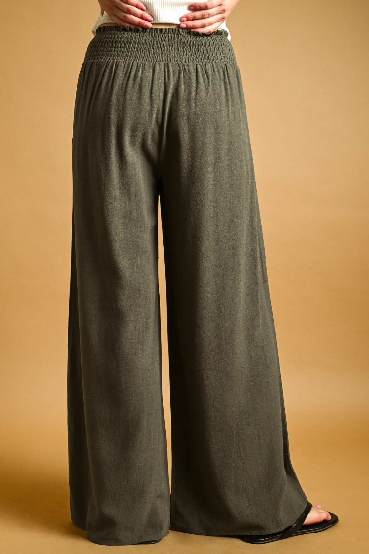•SKYE - OLIVE• linen blend smocked waist pants