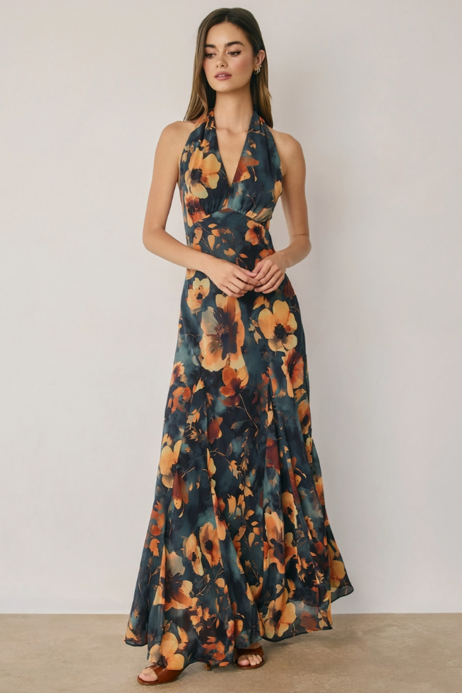 •INDELIAH• chiffon halter maxi dress