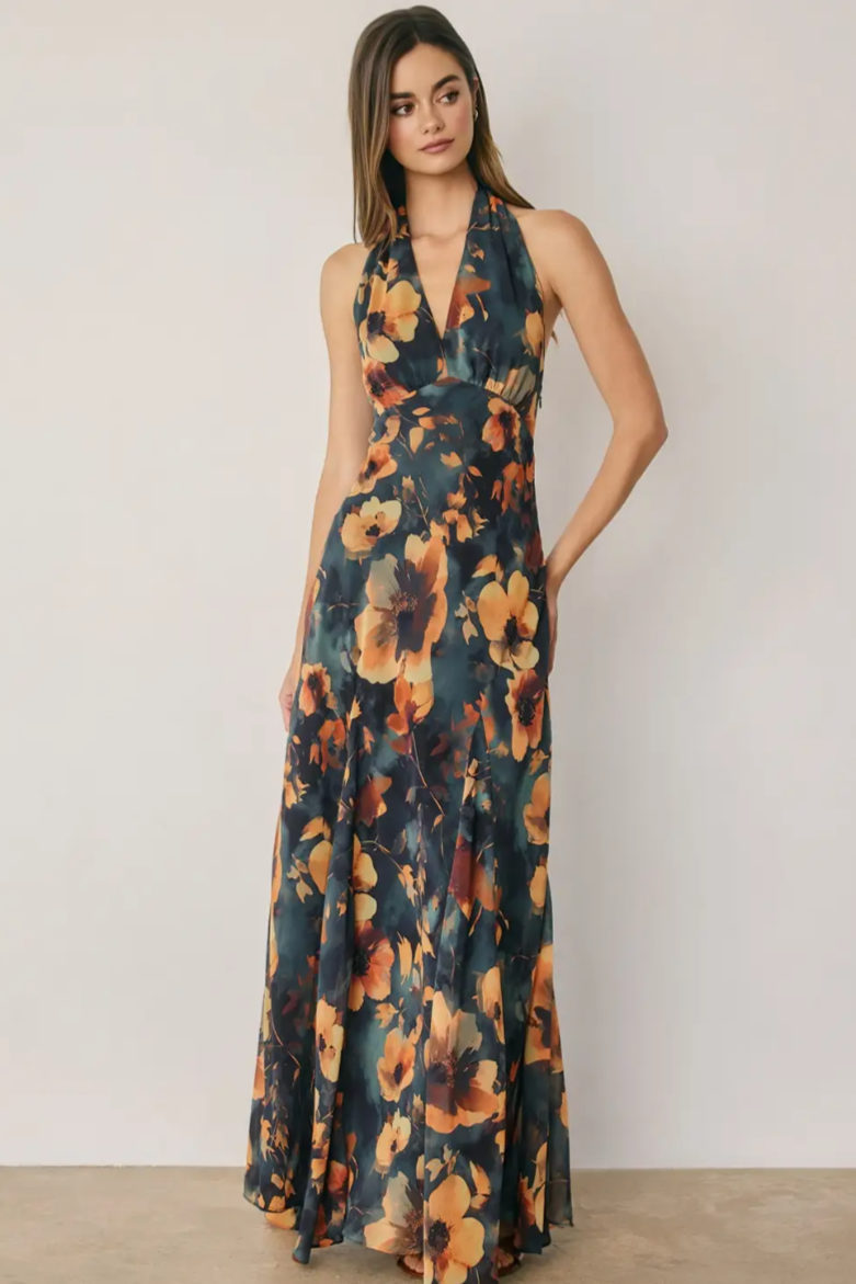 •INDELIAH• chiffon halter maxi dress