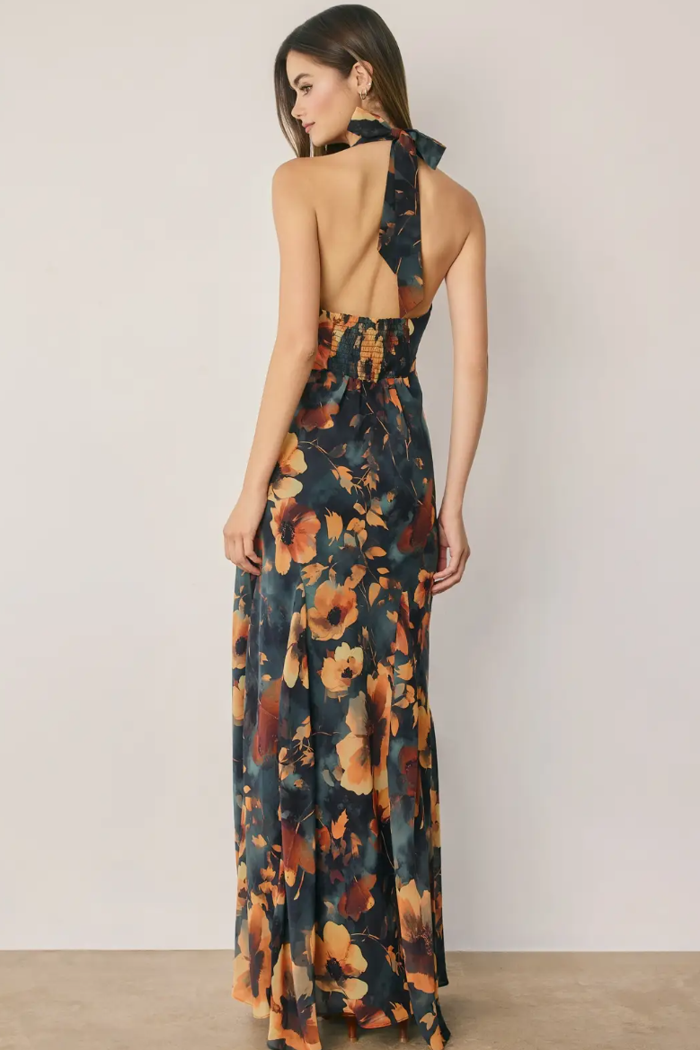 •INDELIAH• chiffon halter maxi dress