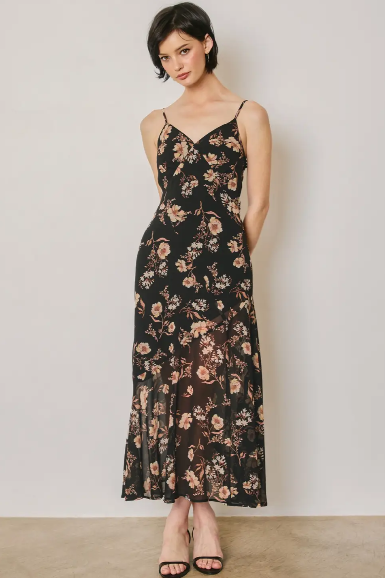 •TAWNY• semi-sheer asymmetric midaxi dress