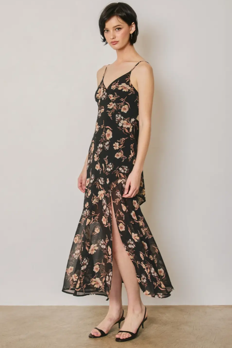 •TAWNY• semi-sheer asymmetric midaxi dress