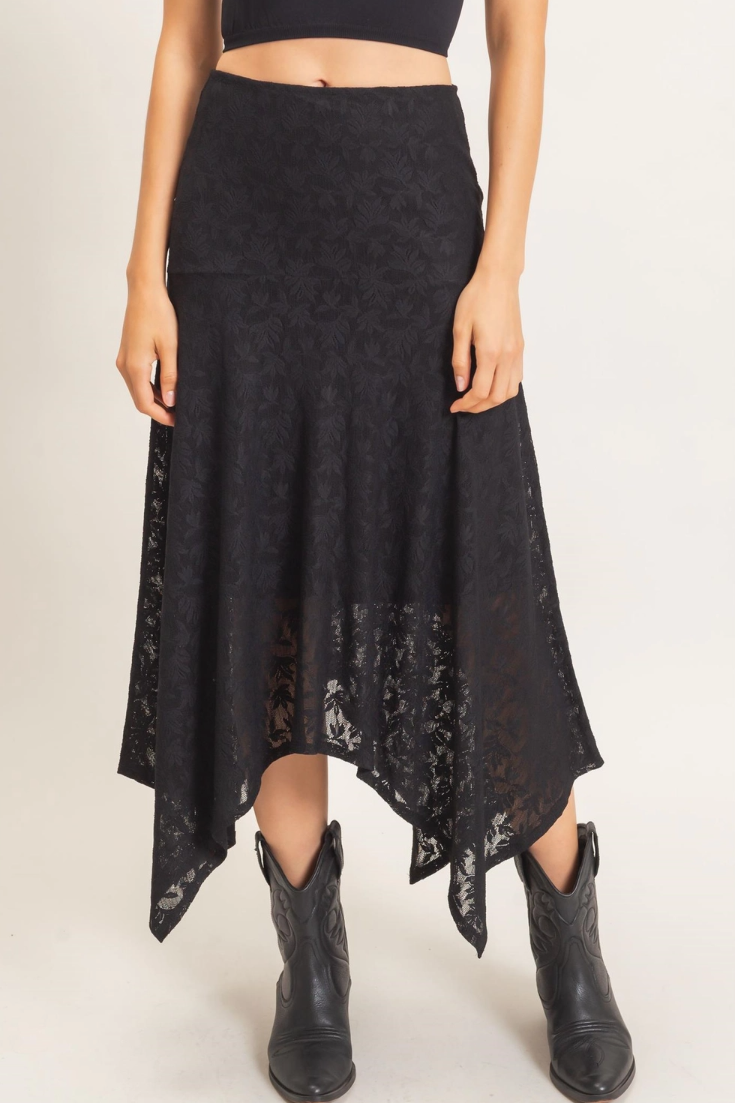•ESMERALDA - BLACK• floral lace witchy hem skirt